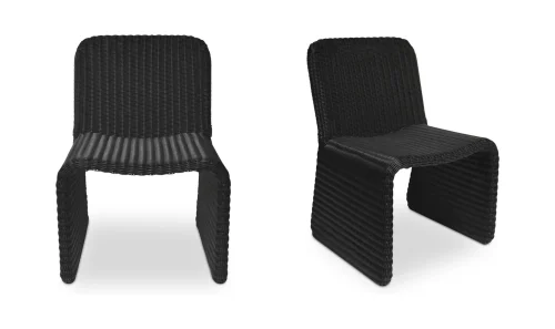 Charcoal Woven Armless Indoor Outdoor Dining Chair Set of 2