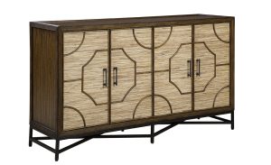 Dark Wood Rafia Doors with Geometric Design Sideboard