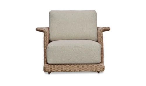 Beige Cushion Synthetic Wicker Outdoor Accent Chair