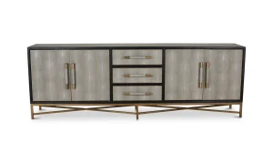 Extra Long Art Deco Grey Dark Oak Frame Sideboard Cabinet Metal Legs