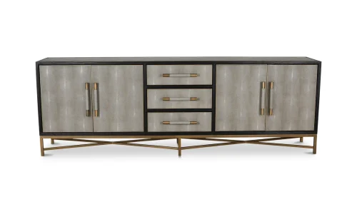 Extra Long Art Deco Grey Dark Oak Frame Sideboard Cabinet Metal Legs