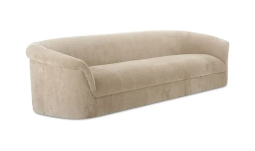 Beige Velvet Like Fabric Sofa Rolled Arms Low Back