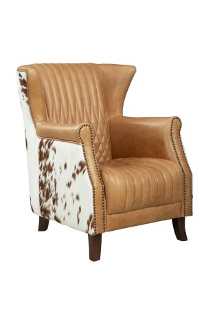 Honey Colored Leather Hair on Hide Backing High Back Arm Chair