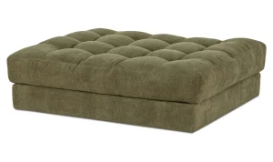 Olive Green Fabric Rectangular Tufted Ottoman