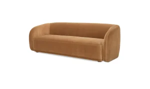 Tan Faux Mohair Curved Back Bench Seat Sofa