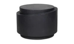 Modern Black Concrete Indoor Outdoor Round Accent Side Table