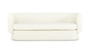 White Soft Fabric Curved Back Deep Seated Sofa