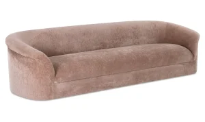 Blush Velvet Like Fabric Sofa Rolled Arms Low Back