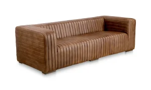 Premium Channel-Stitched Top-Grain Light Brown Leather Sofa
