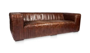 Premium Channel-Stitched Top-Grain Dark Brown Leather Sofa