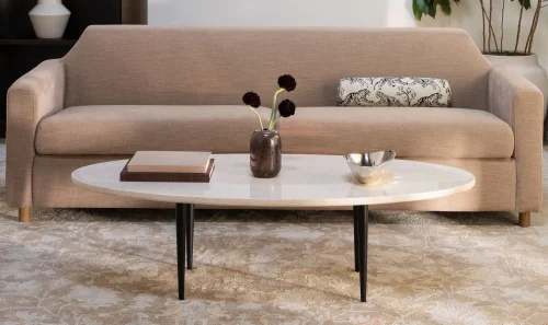 Off White Marble Oval Top Skinny Metal Leg Coffee Table