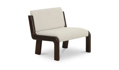 Fleck Ivory Sleek Low Armless Rich Brown Frame Accent Chair