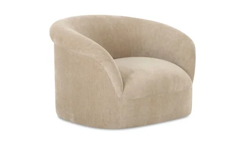 Beige Velvet Rolled Arm Lounge Chair