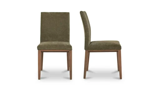 Olive Performance Fabric Wood Legs Scandinavian Dining Chair Set 2