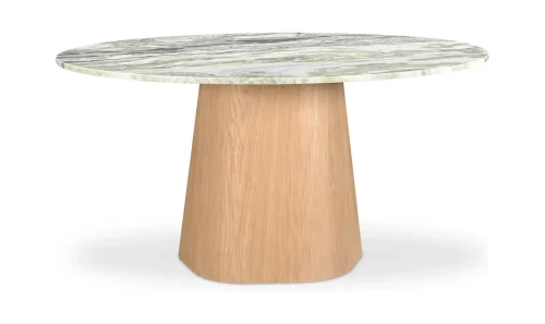 Onyx Marble Round Top Natural Oak Rounded Base Dining Table
