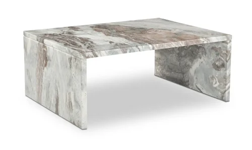 White Marble Grey Veining Waterfall Rectangle Coffee Table