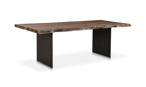 Live Edge Rectangle Flat Gunmetal Iron Legs Dining Table