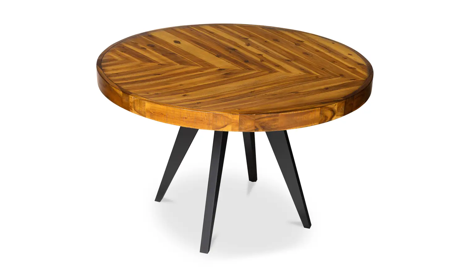 Parquet Pattern Handcrafted Round Dining Table Black Metal Legs