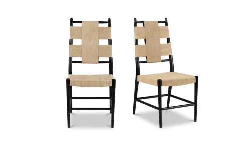 Dark Mango Wood Woven Cord High Back Dining Chair Set 2