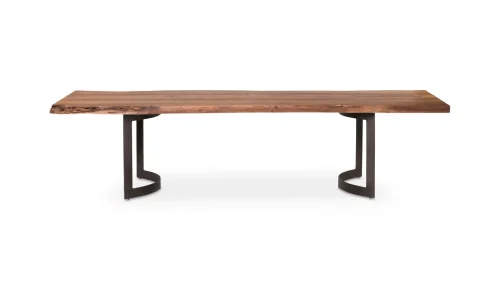 Natural Acacia Wood Rectangle Cast Iron Curved Leg Dining Table (lg)