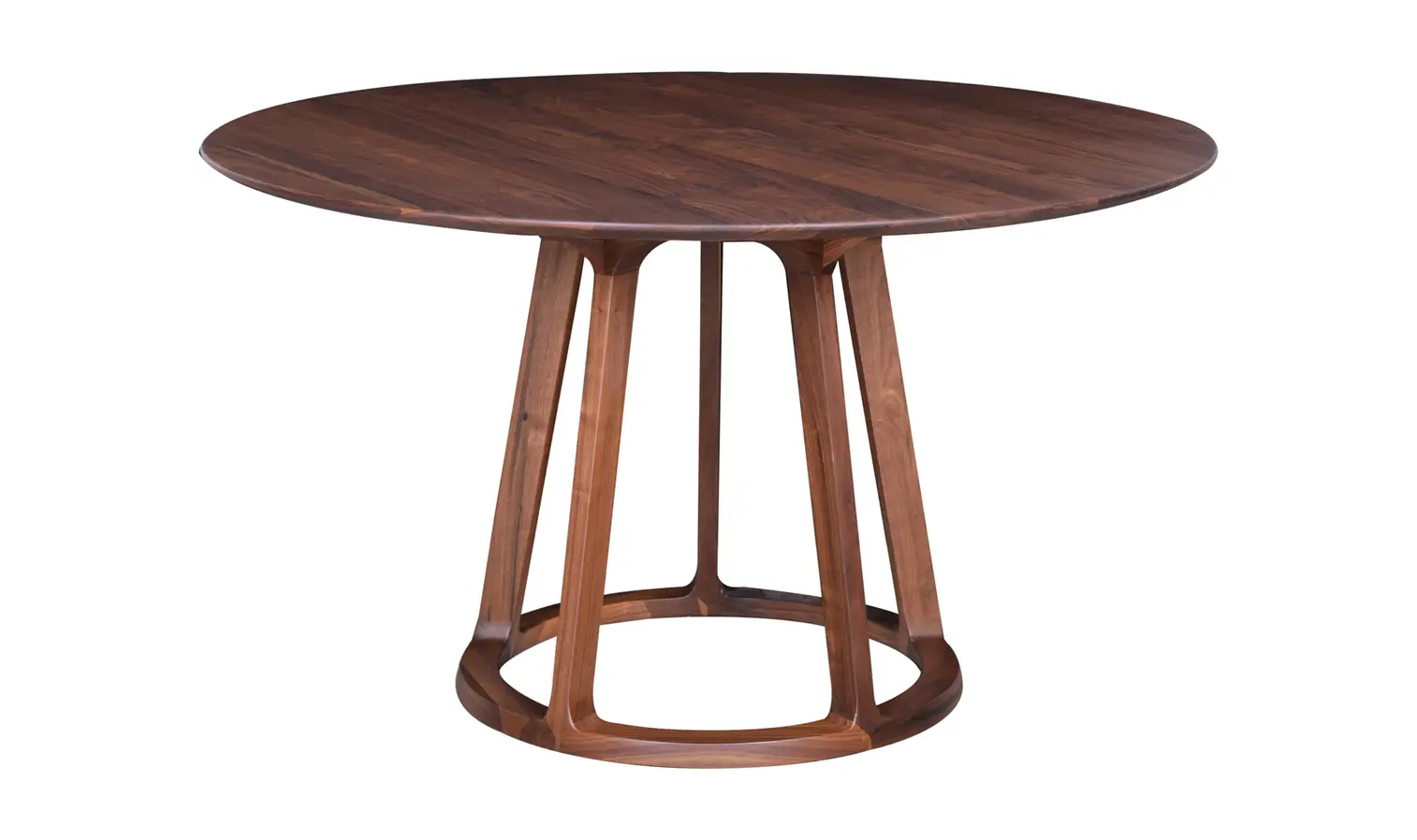 Round Walnut Wood Mid-Century Sleek Base Dining Table