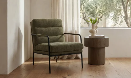 Olive Fabric Top Grain Leather Streamline Armchair