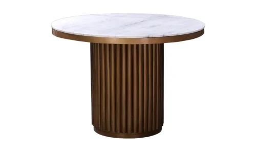 Round White Marble Brass and Pillar Base Dining Table