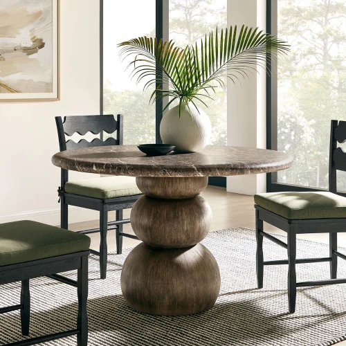 Chocolate Brown Marble Round Indoor Outdoor Dining Table