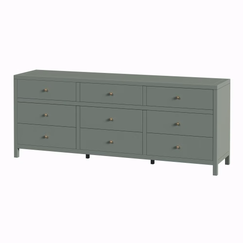 Dark Sage Green Wood 9 Drawer Dresser 84"