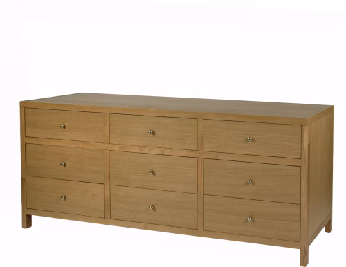 Natural Oak Wood 9 Drawer Dresser 84"