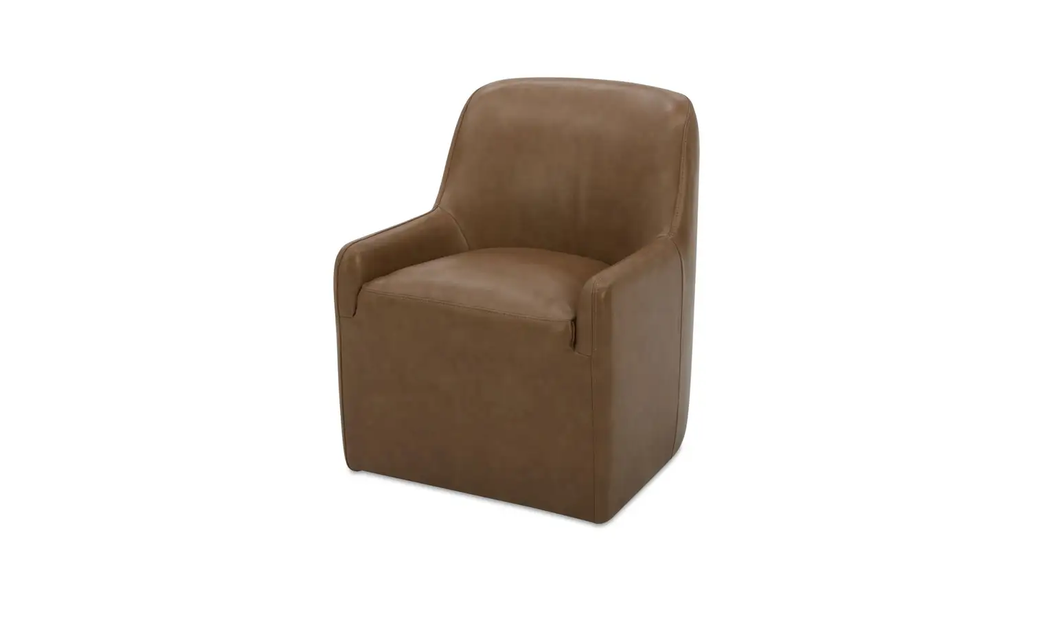 Tan Brown Leather Curved Back Dining Chair on Casters