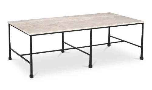 Rectangle Italian Marble Hammered Iron Coffee Table
