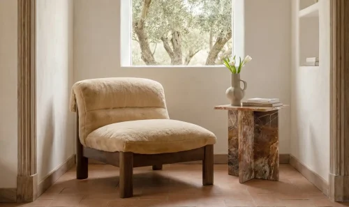 Beige Faux Fur Low Foldover Accent Chair