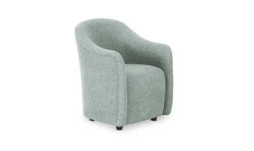 Light Blue Fabric Barrel Shaped Dining Chair with Casters