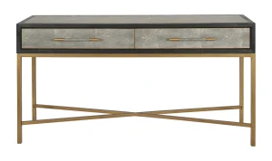 Art Deco Grey Dark Oak Frame Console Table Metal Legs