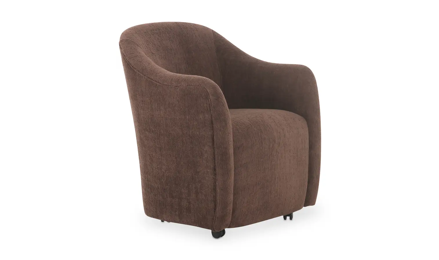 Dark Brown Fabric Barrel Shaped Dining Chair with Casters