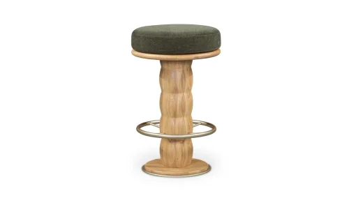Oak Turned Leg Dark Green Seat Backless Swivel Counter Stool