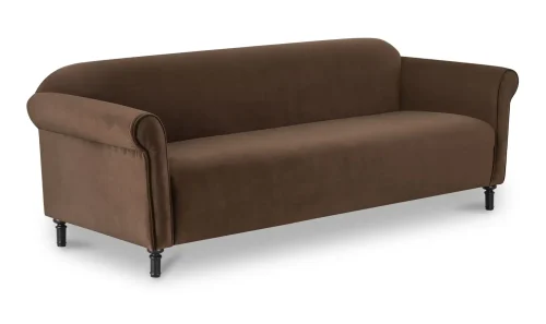 Faux Mohair Dark Brown Velvet Rolled Arm Salon Sofa