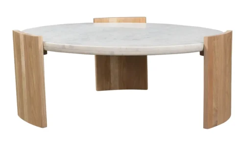 Oak Curved Leg Round Marble Top Coffee Table