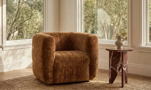 Ruched Toffee Chenille Cushioned Accent Chair