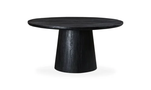 Black Sandblasted Wood Round Thick Pedestal Dining Table