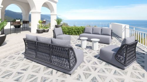 Outdoor Patio Accent Chair Grey Material Black Aluminum Backing