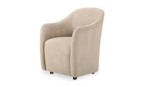 Beige Fabric Barrel Shaped Dining Chair with Casters