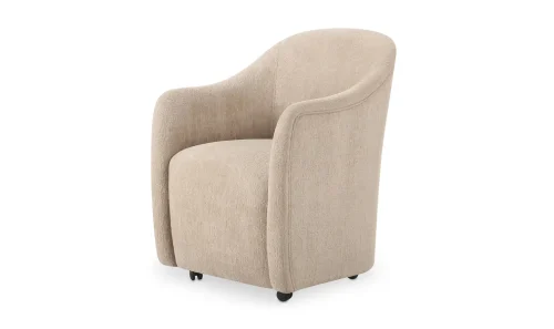 Beige Fabric Barrel Shaped Dining Chair with Casters