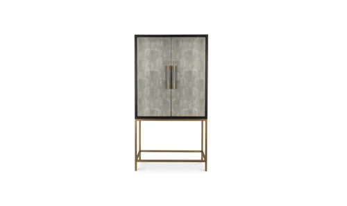 Art Deco Grey Dark Oak Frame Bar Cabinet Metal Legs