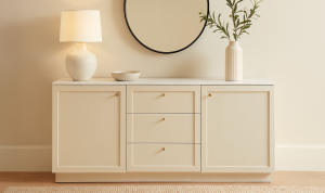 Cream Wood Marble Top 2 Door 3 Drawer Sideboard