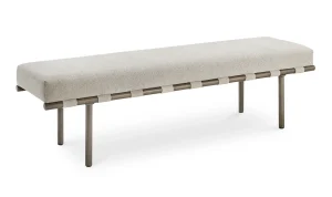 Beige Performance Fabric Blackened Bronze Metal Frame Bench