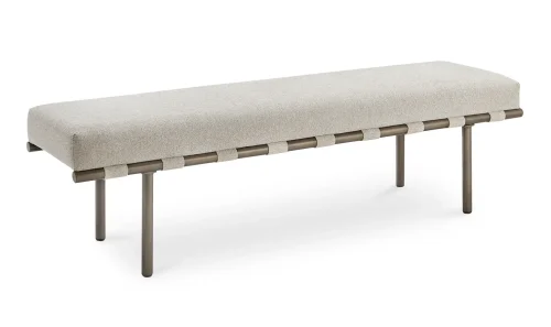 Beige Performance Fabric Blackened Bronze Metal Frame Bench
