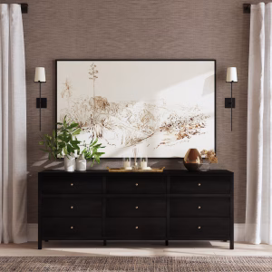 Coffee Brown Wood 9 Drawer Dresser 84"