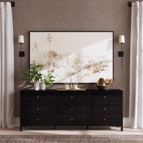 Coffee Brown Wood 9 Drawer Dresser 84"